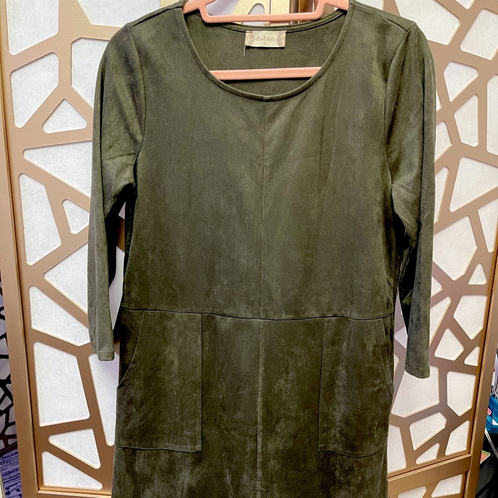 Green Feux Suede Midi Dress